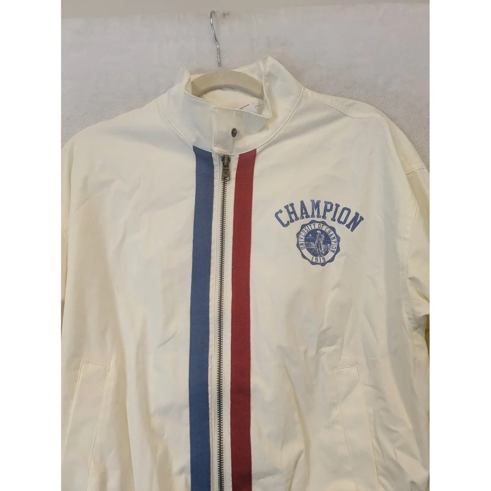 Champion Women Cream Athletic Jacket University‎ Logo Full Zip Size S